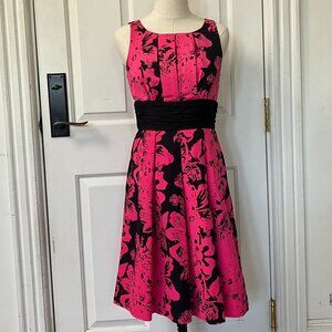Plenty by Tracy Reese Size 6 Pink and Black Abstract Floral Fit & Flare Dress